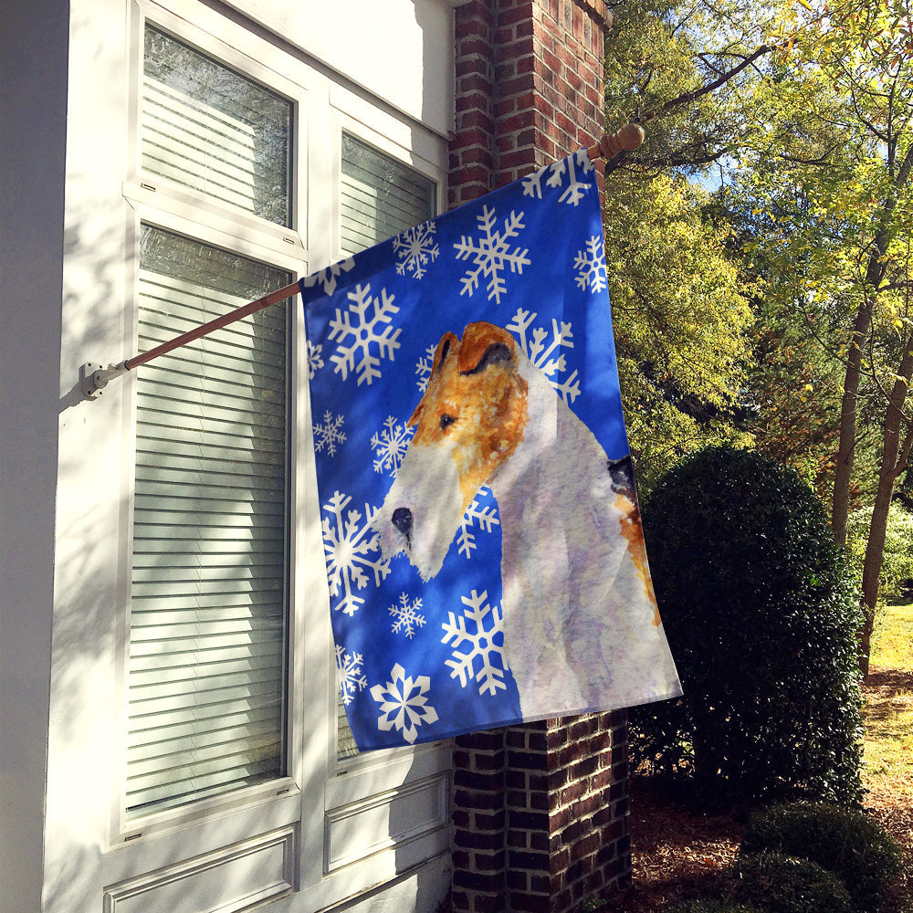 Fox Terrier Winter Snowflakes Holiday House Flag 28x40 Porch Sleeve Pole Decorative Outside Yard Banner Artwork Wall Hanging, Polyester