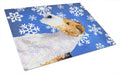 Fox Terrier Winter Snowflakes Holiday Cutting Board Tempered Glass Kitchen Cutting Surface, Heat Resistant Chopping, Non-Slip Feet, Food Prep & Serving