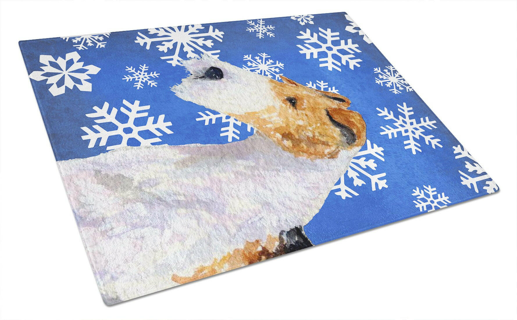 Fox Terrier Winter Snowflakes Holiday Cutting Board Tempered Glass Kitchen Cutting Surface, Heat Resistant Chopping, Non-Slip Feet, Food Prep & Serving