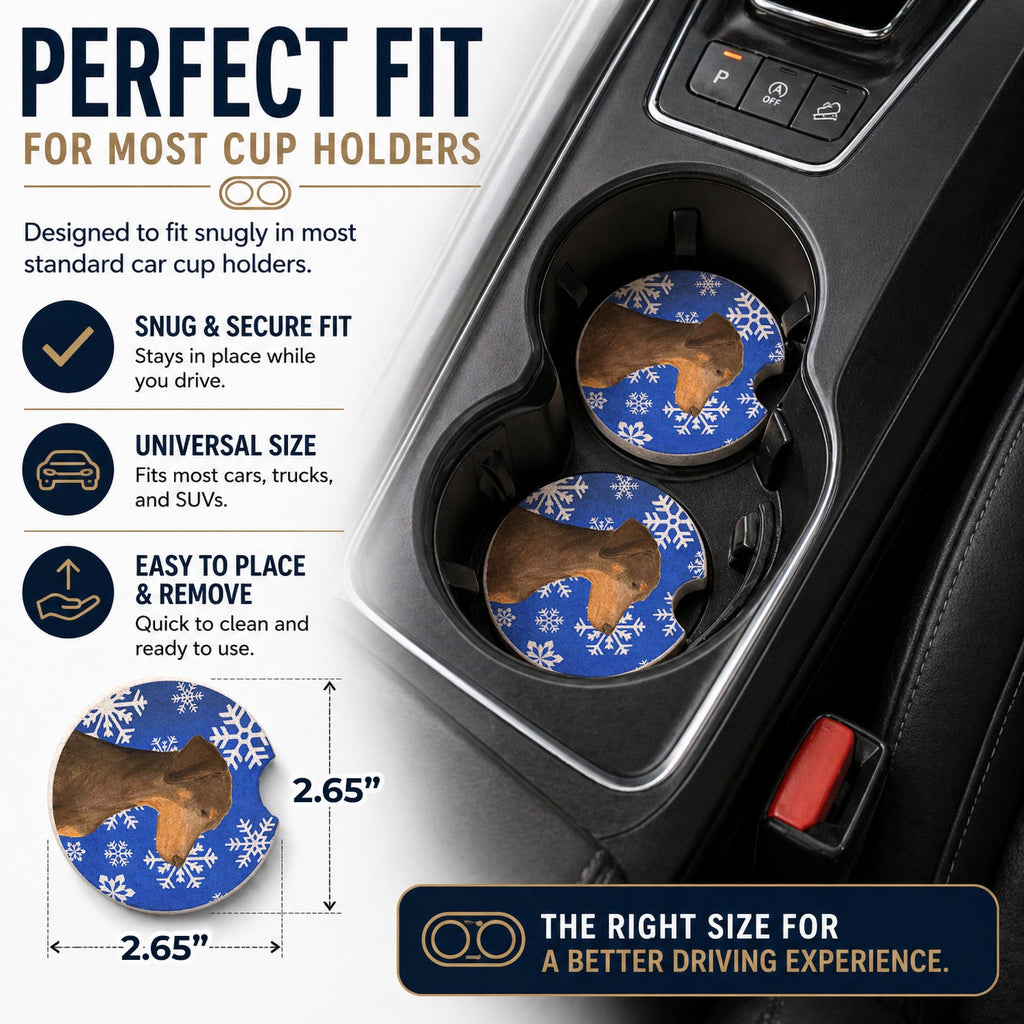 Doberman Winter Snowflakes Holiday Set of 2 Cup Holder Car Coasters Absorbent Round Sandstone Coasters Gifts for Men or Women, 2.5, Multicolor