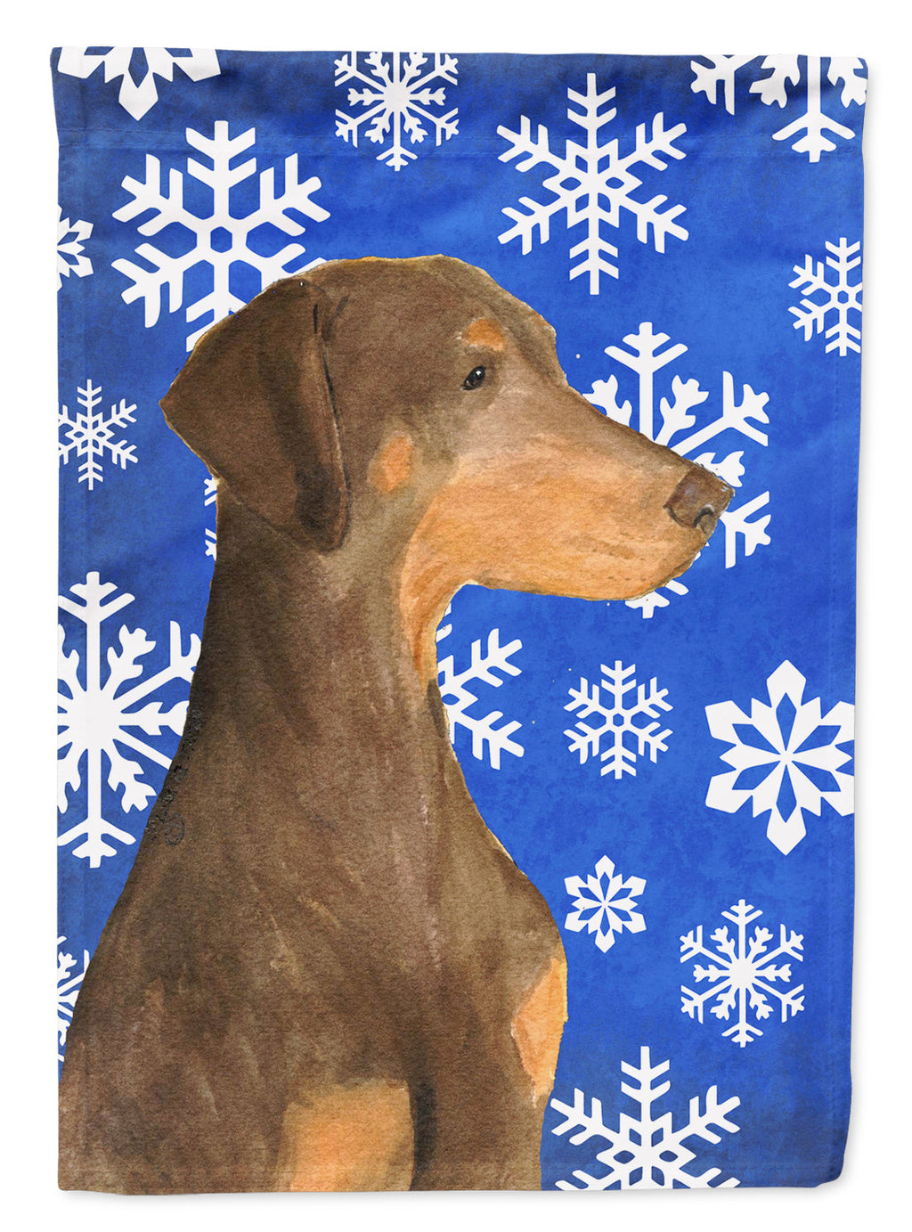 Doberman Winter Snowflakes Holiday House Flag 28x40 Porch Sleeve Pole Decorative Outside Yard Banner Artwork Wall Hanging, Polyester