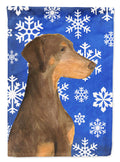Doberman Winter Snowflakes Holiday House Flag 28x40 Porch Sleeve Pole Decorative Outside Yard Banner Artwork Wall Hanging, Polyester
