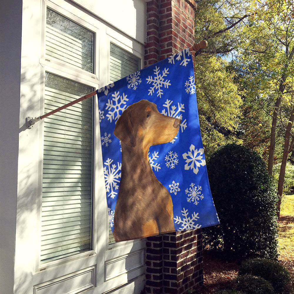 Doberman Winter Snowflakes Holiday House Flag 28x40 Porch Sleeve Pole Decorative Outside Yard Banner Artwork Wall Hanging, Polyester