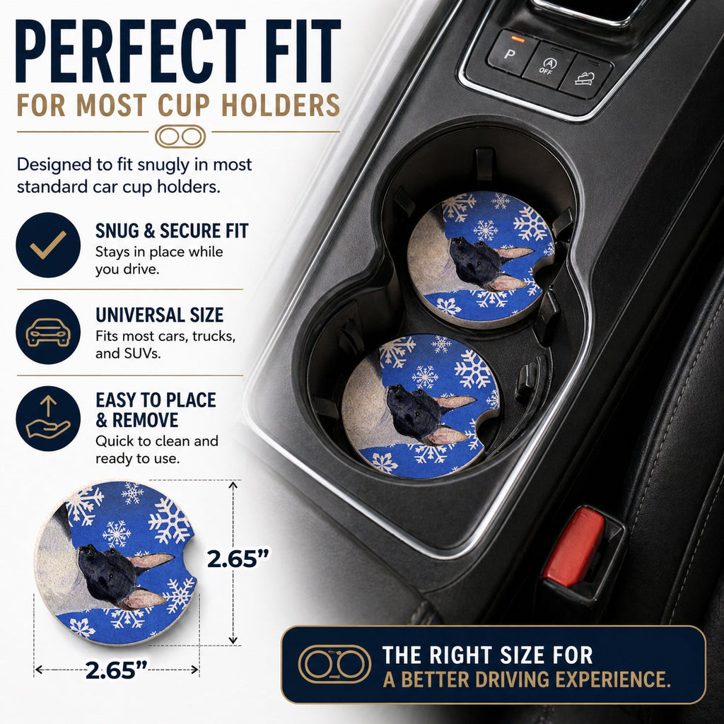 Rat Terrier Winter Snowflakes Holiday Set of 2 Cup Holder Car Coasters Absorbent Round Sandstone Coasters Gifts for Men or Women, 2.5, Multicolor