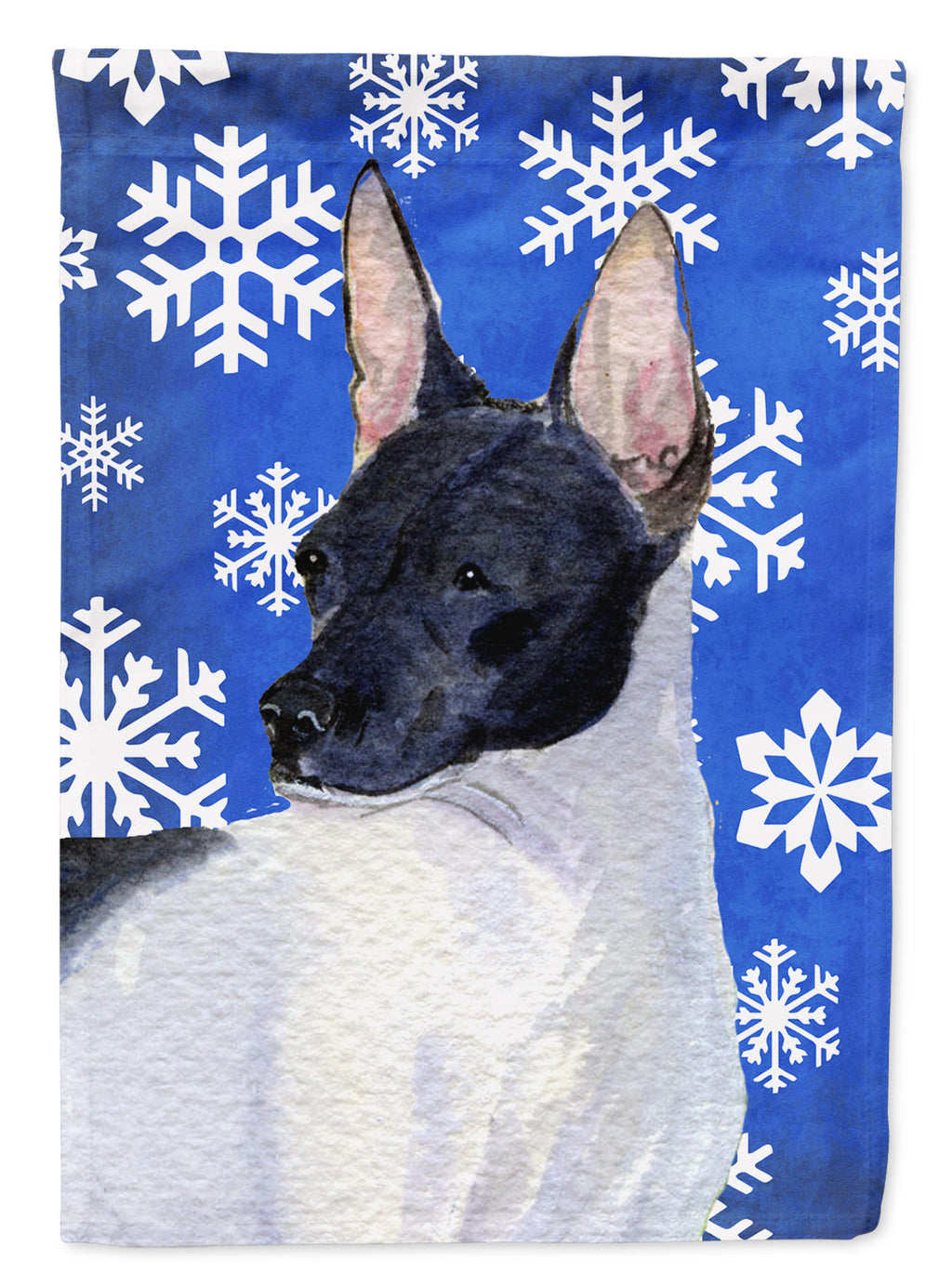 Rat Terrier Winter Snowflakes Holiday House Flag 28x40 Porch Sleeve Pole Decorative Outside Yard Banner Artwork Wall Hanging, Polyester