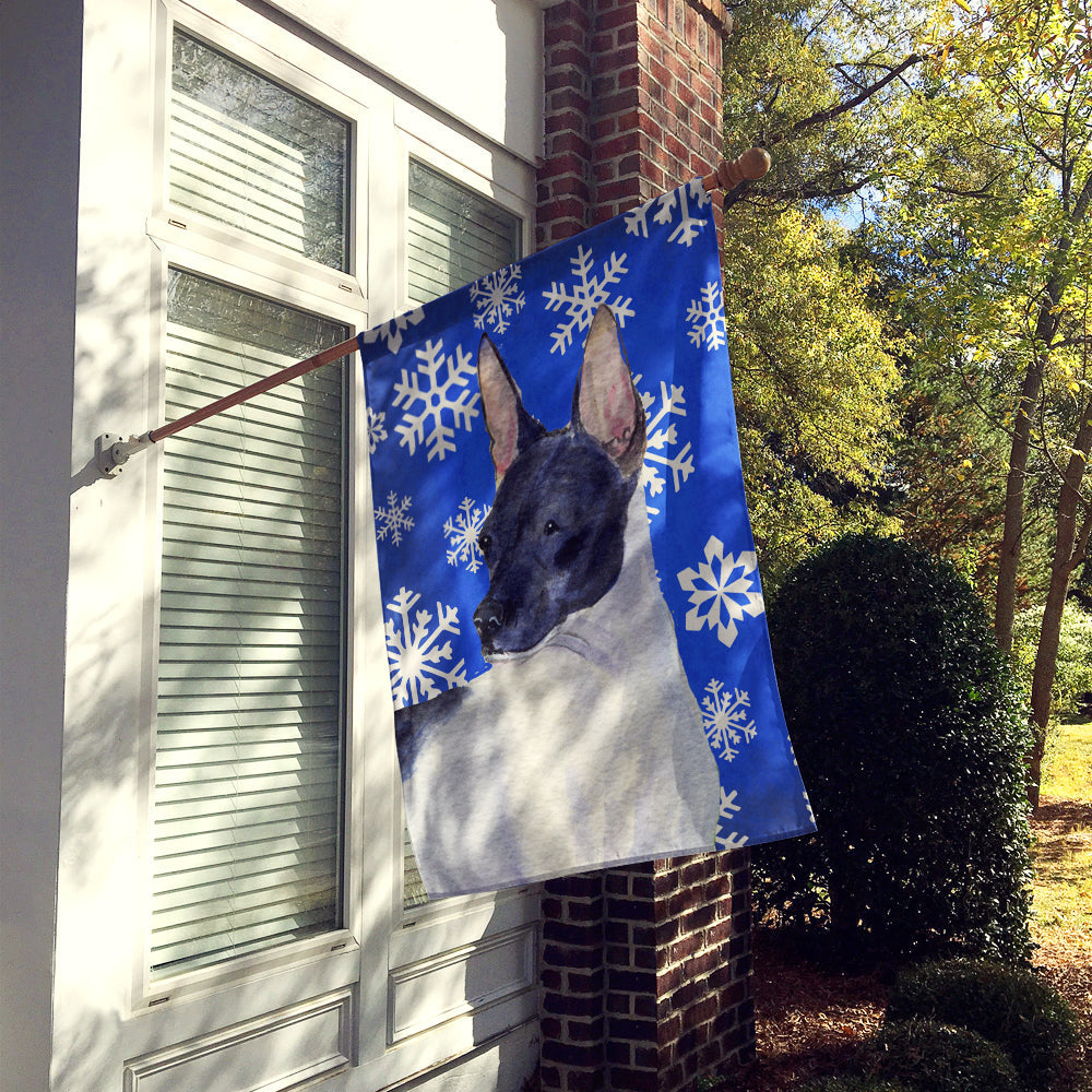 Rat Terrier Winter Snowflakes Holiday House Flag 28x40 Porch Sleeve Pole Decorative Outside Yard Banner Artwork Wall Hanging, Polyester
