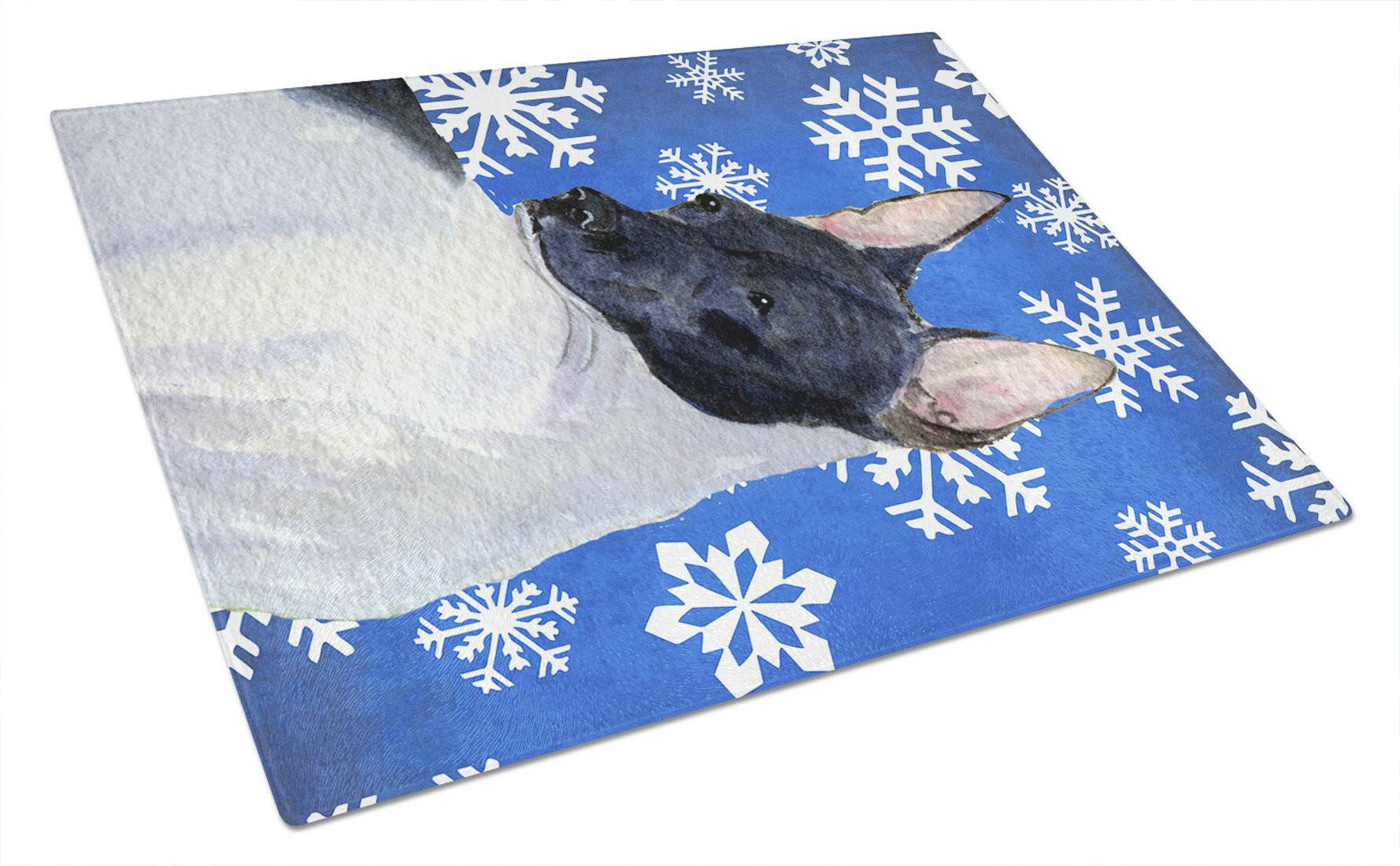 Rat Terrier Winter Snowflakes Holiday Cutting Board Tempered Glass Kitchen Cutting Surface, Heat Resistant Chopping, Non-Slip Feet, Food Prep & Serving