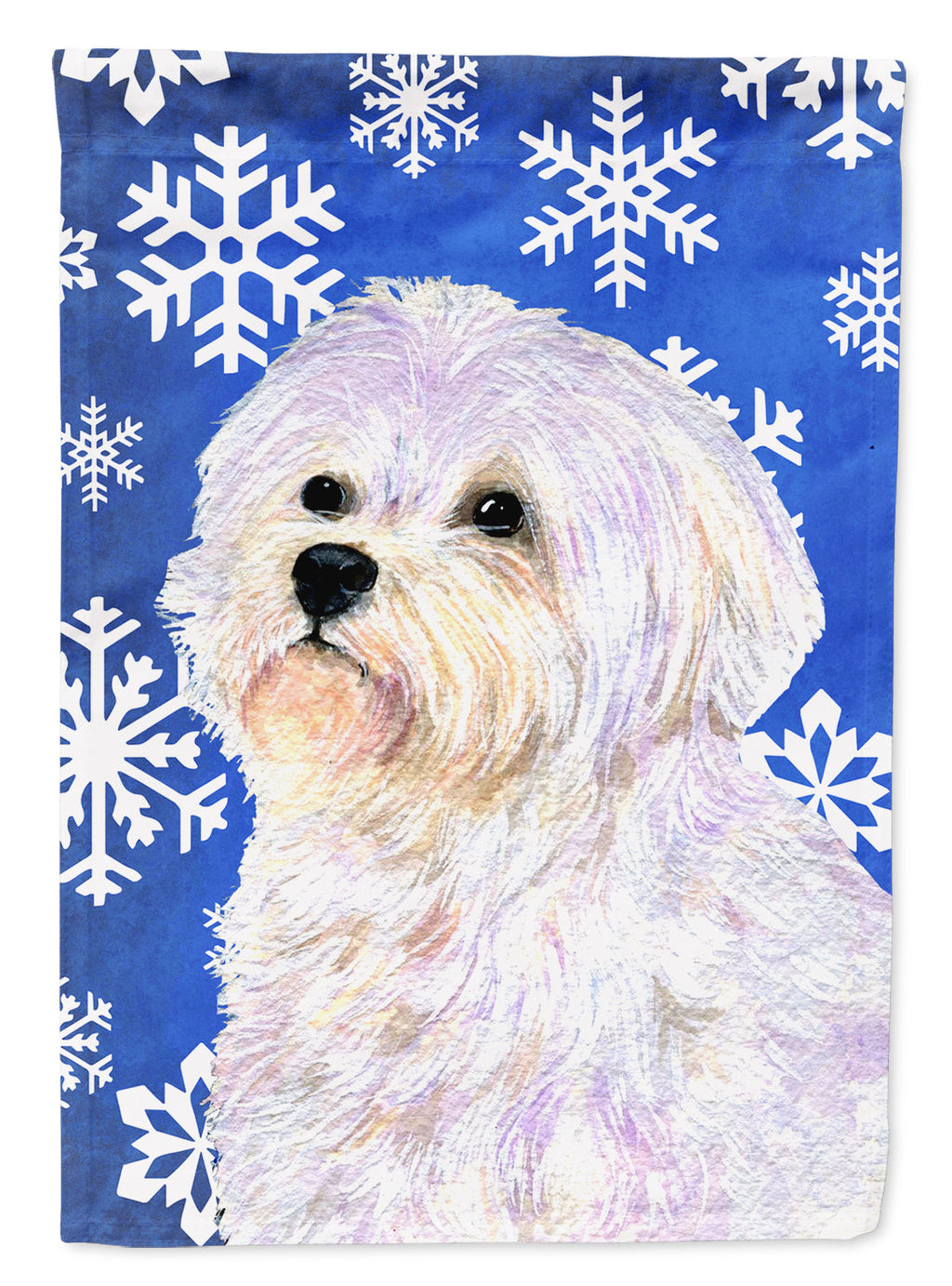 Maltese Winter Snowflakes Holiday House Flag 28x40 Porch Sleeve Pole Decorative Outside Yard Banner Artwork Wall Hanging, Polyester