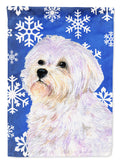 Maltese Winter Snowflakes Holiday House Flag 28x40 Porch Sleeve Pole Decorative Outside Yard Banner Artwork Wall Hanging, Polyester