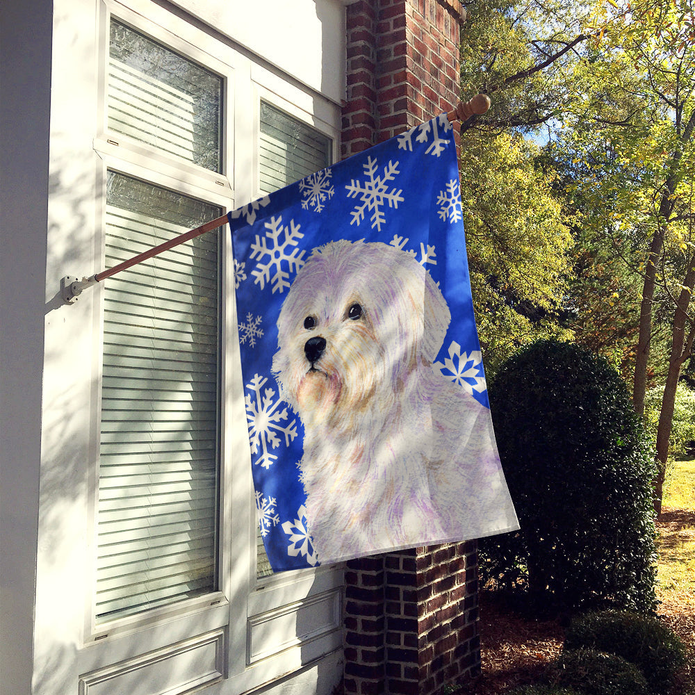 Maltese Winter Snowflakes Holiday House Flag 28x40 Porch Sleeve Pole Decorative Outside Yard Banner Artwork Wall Hanging, Polyester