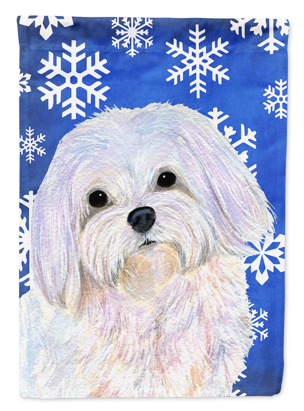 Maltese Winter Snowflakes Holiday House Flag 28x40 Porch Sleeve Pole Decorative Outside Yard Banner Artwork Wall Hanging, Polyester