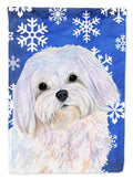 Maltese Winter Snowflakes Holiday House Flag 28x40 Porch Sleeve Pole Decorative Outside Yard Banner Artwork Wall Hanging, Polyester