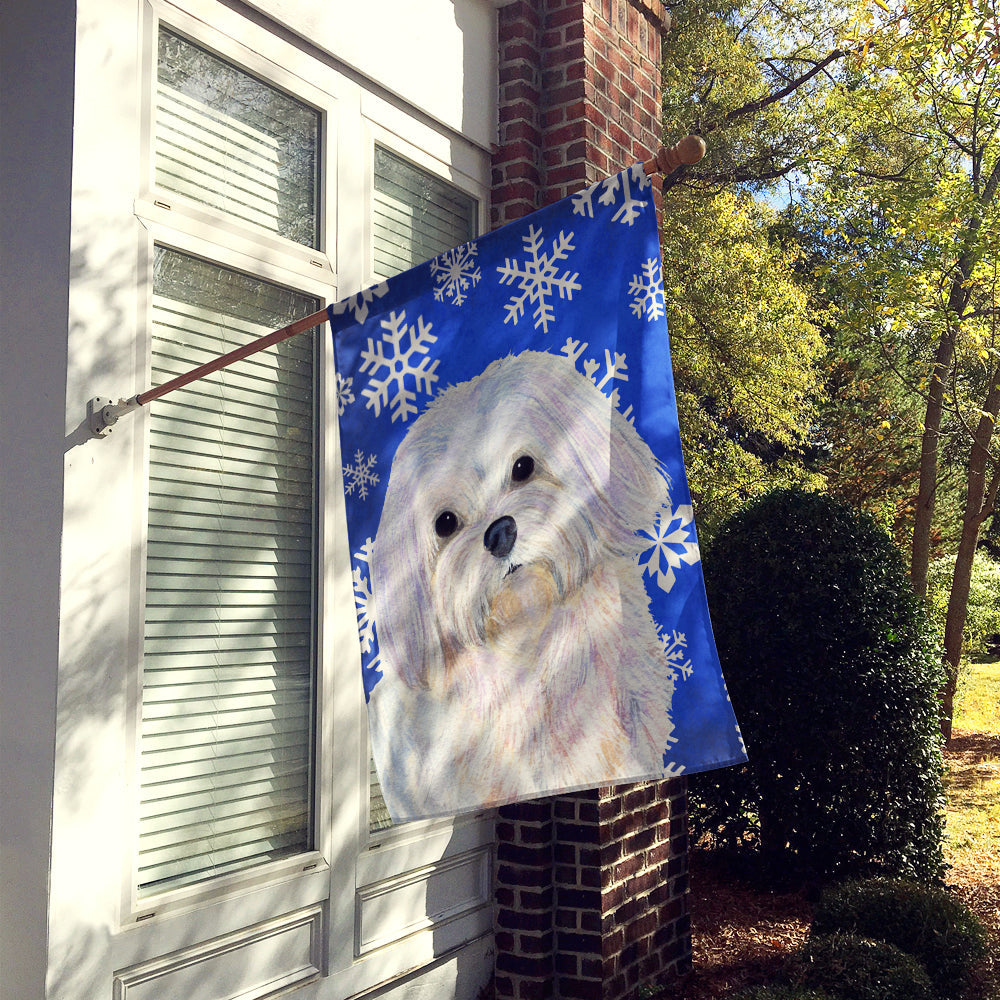Maltese Winter Snowflakes Holiday House Flag 28x40 Porch Sleeve Pole Decorative Outside Yard Banner Artwork Wall Hanging, Polyester