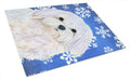 Maltese Winter Snowflakes Holiday Cutting Board Tempered Glass Kitchen Cutting Surface, Heat Resistant Chopping, Non-Slip Feet, Food Prep & Serving