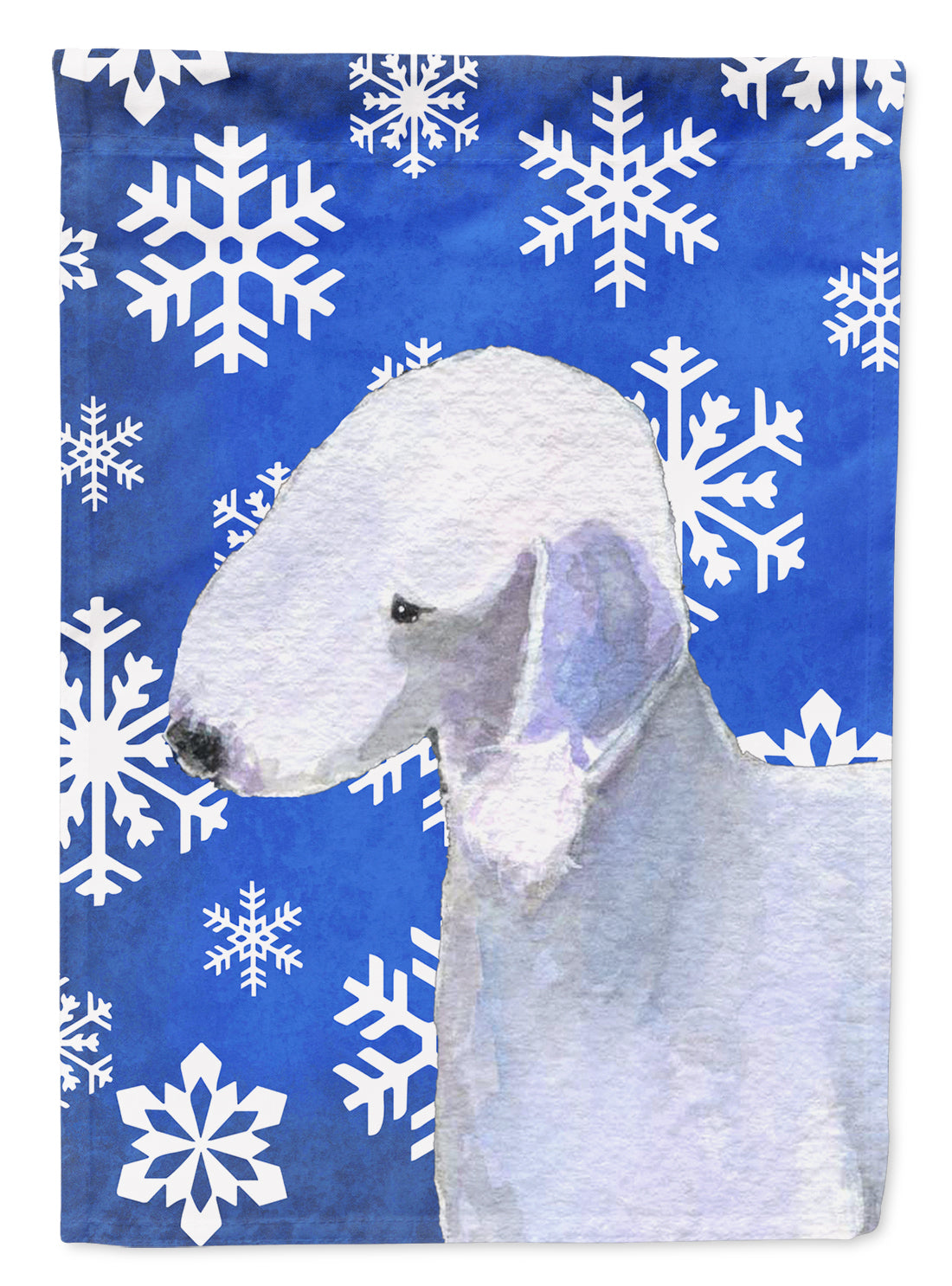 Bedlington Terrier Winter Snowflakes Holiday House Flag 28x40 Porch Sleeve Pole Decorative Outside Yard Banner Artwork Wall Hanging, Polyester
