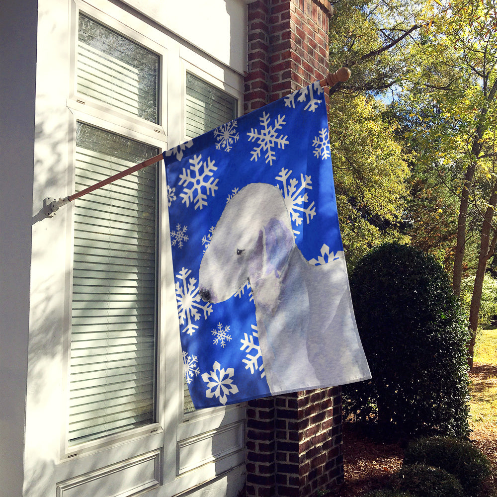 Bedlington Terrier Winter Snowflakes Holiday House Flag 28x40 Porch Sleeve Pole Decorative Outside Yard Banner Artwork Wall Hanging, Polyester
