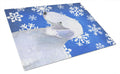 Bedlington Terrier Winter Snowflakes Holiday Cutting Board Tempered Glass Kitchen Cutting Surface, Heat Resistant Chopping, Non-Slip Feet, Food Prep & Serving