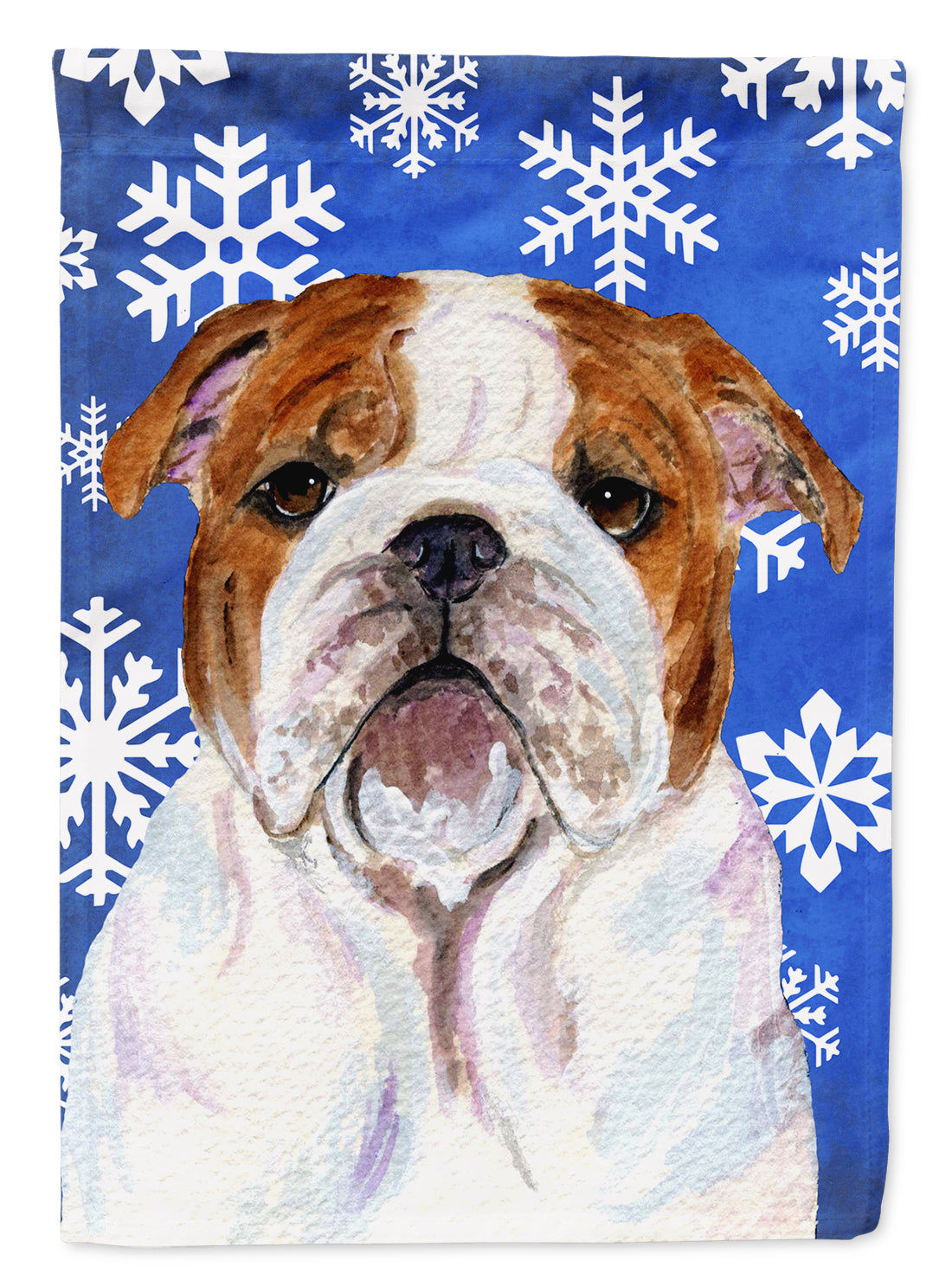 Bulldog English Winter Snowflakes Holiday House Flag 28x40 Porch Sleeve Pole Decorative Outside Yard Banner Artwork Wall Hanging, Polyester