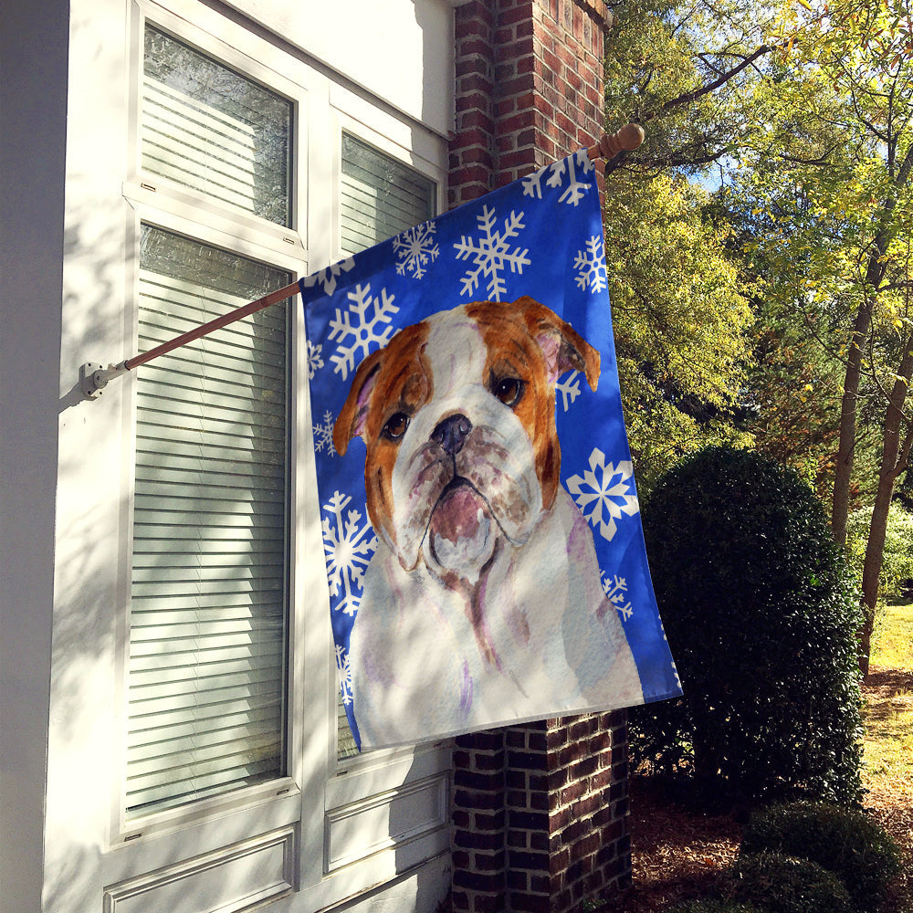 Bulldog English Winter Snowflakes Holiday House Flag 28x40 Porch Sleeve Pole Decorative Outside Yard Banner Artwork Wall Hanging, Polyester