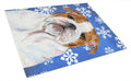 Bulldog English Winter Snowflakes Holiday Cutting Board Tempered Glass Kitchen Cutting Surface, Heat Resistant Chopping, Non-Slip Feet, Food Prep & Serving
