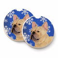 French Bulldog Winter Snowflakes Holiday Set of 2 Cup Holder Car Coasters Absorbent Round Sandstone Coasters Gifts for Men or Women, 2.5, Multicolor