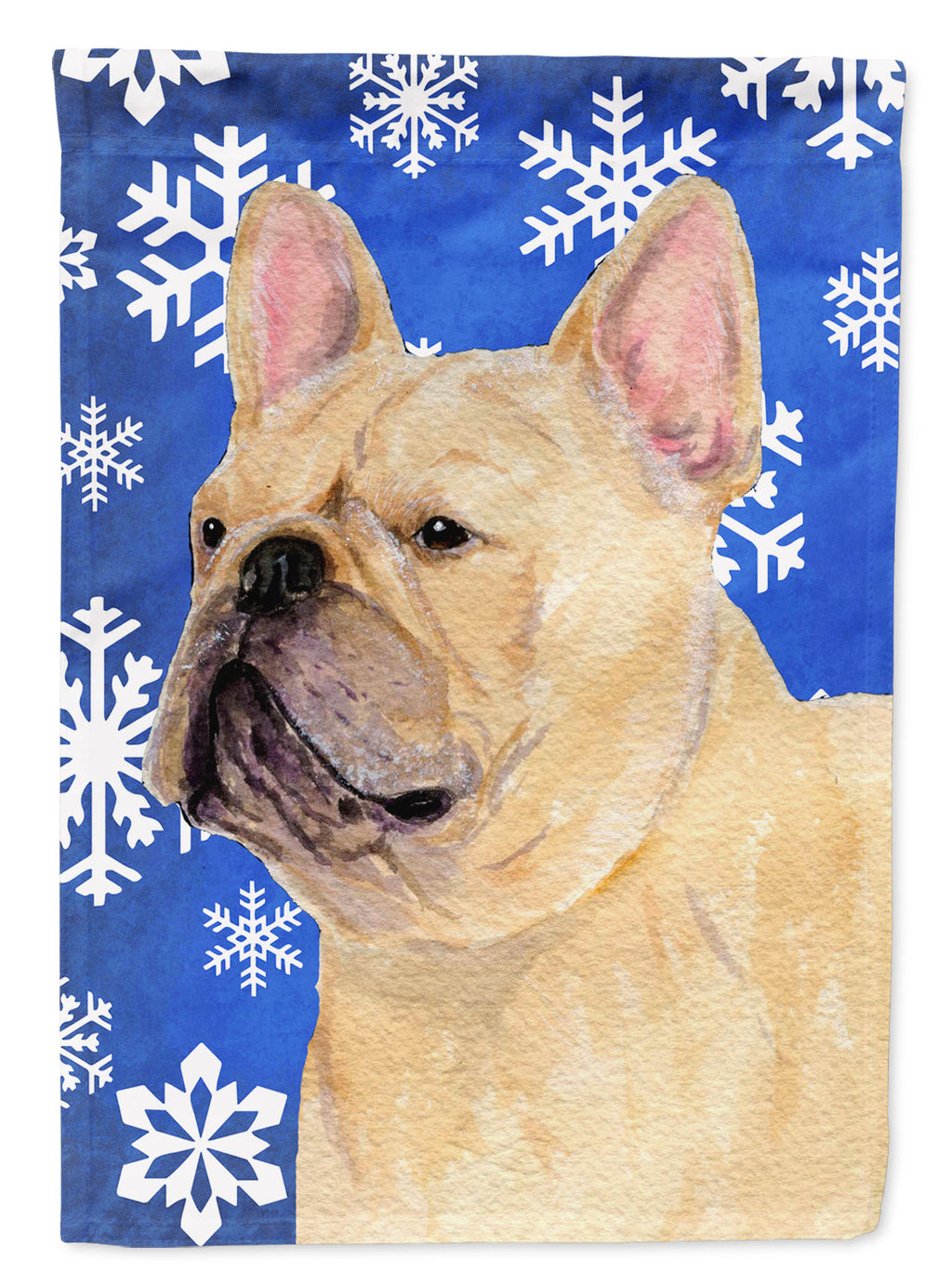French Bulldog Winter Snowflakes Holiday House Flag 28x40 Porch Sleeve Pole Decorative Outside Yard Banner Artwork Wall Hanging, Polyester
