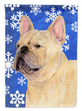 French Bulldog Winter Snowflakes Holiday House Flag 28x40 Porch Sleeve Pole Decorative Outside Yard Banner Artwork Wall Hanging, Polyester