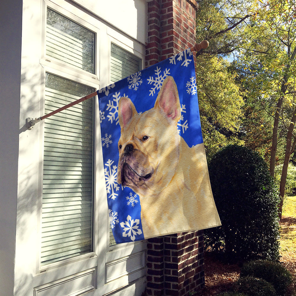 French Bulldog Winter Snowflakes Holiday House Flag 28x40 Porch Sleeve Pole Decorative Outside Yard Banner Artwork Wall Hanging, Polyester