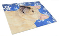 French Bulldog Winter Snowflakes Holiday Cutting Board Tempered Glass Kitchen Cutting Surface, Heat Resistant Chopping, Non-Slip Feet, Food Prep & Serving