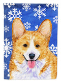 Corgi Winter Snowflakes Holiday House Flag 28x40 Porch Sleeve Pole Decorative Outside Yard Banner Artwork Wall Hanging, Polyester