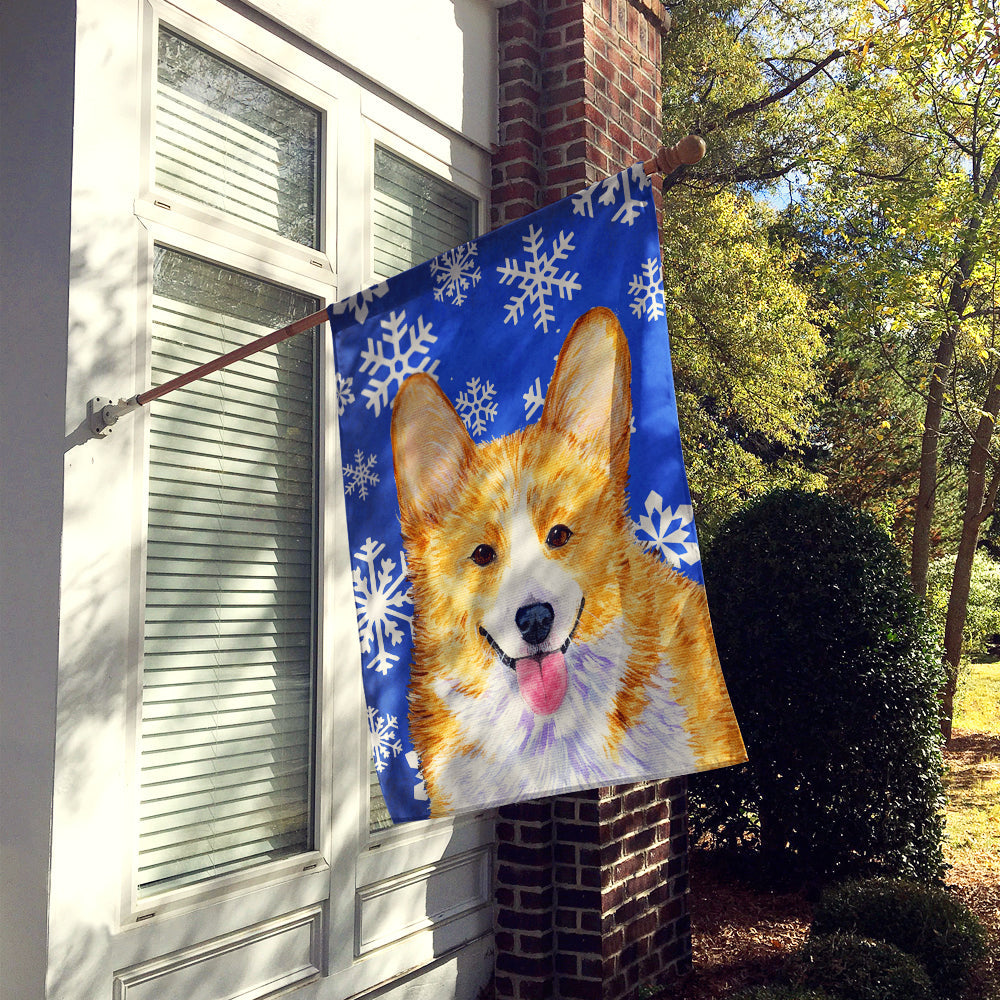 Corgi Winter Snowflakes Holiday House Flag 28x40 Porch Sleeve Pole Decorative Outside Yard Banner Artwork Wall Hanging, Polyester