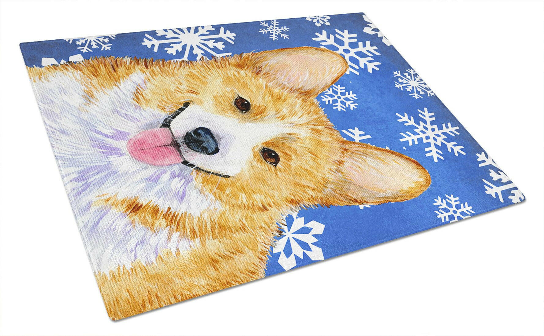 Corgi Winter Snowflakes Holiday Cutting Board Tempered Glass Kitchen Cutting Surface, Heat Resistant Chopping, Non-Slip Feet, Food Prep & Serving