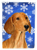 Dachshund Winter Snowflakes Holiday House Flag 28x40 Porch Sleeve Pole Decorative Outside Yard Banner Artwork Wall Hanging, Polyester