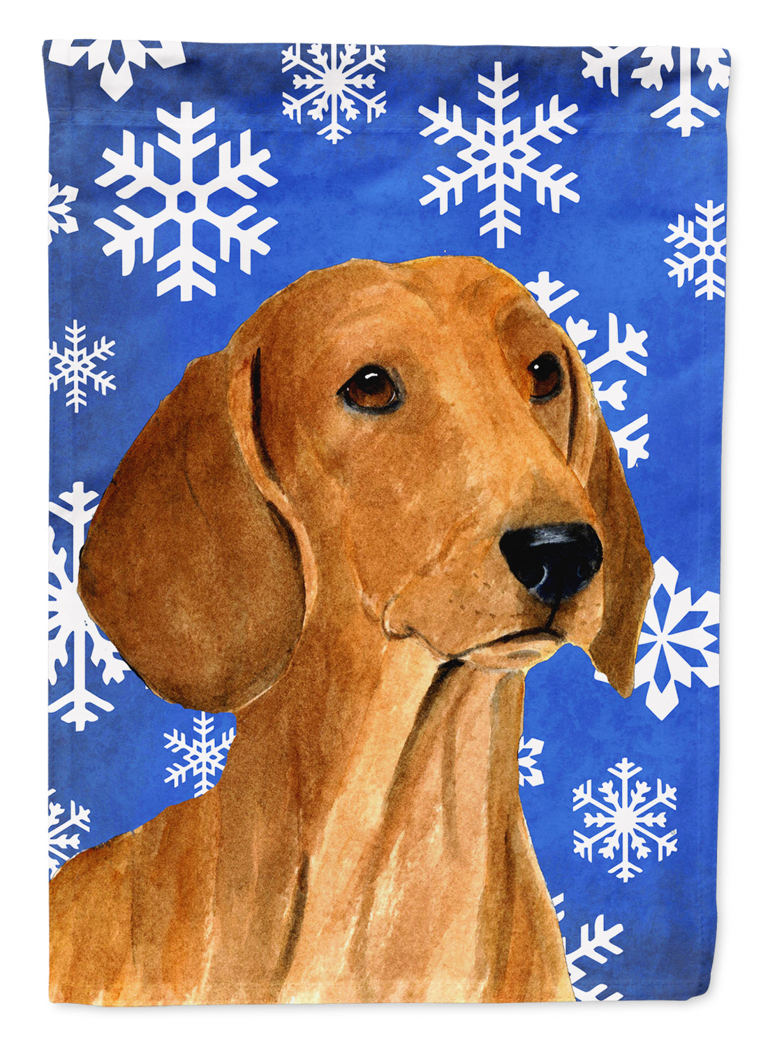 Dachshund Winter Snowflakes Holiday House Flag 28x40 Porch Sleeve Pole Decorative Outside Yard Banner Artwork Wall Hanging, Polyester