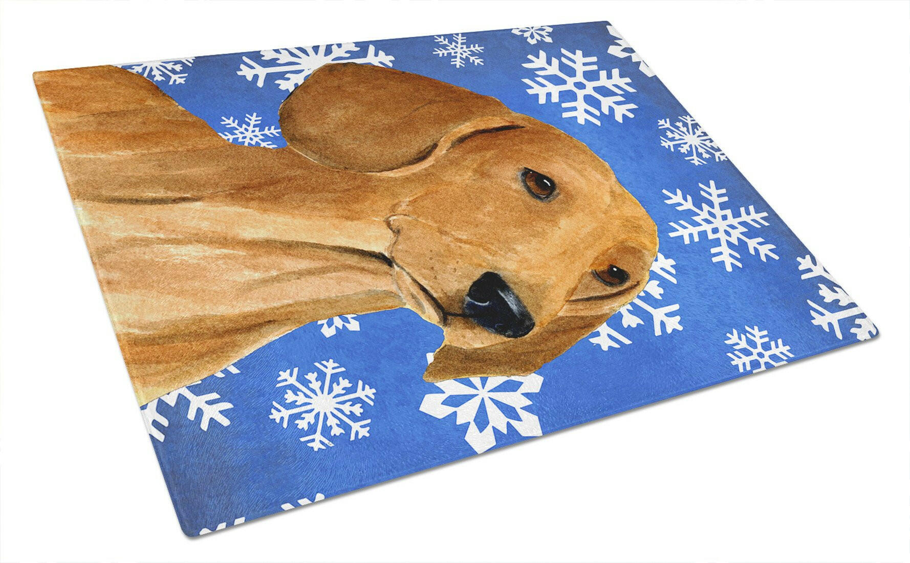 Dachshund Winter Snowflakes Holiday Cutting Board Tempered Glass Kitchen Cutting Surface, Heat Resistant Chopping, Non-Slip Feet, Food Prep & Serving