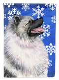 Keeshond Winter Snowflakes Holiday House Flag 28x40 Porch Sleeve Pole Decorative Outside Yard Banner Artwork Wall Hanging, Polyester