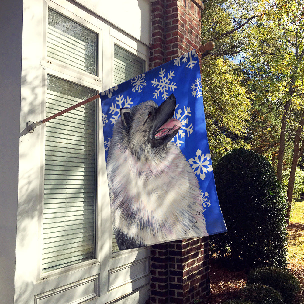 Keeshond Winter Snowflakes Holiday House Flag 28x40 Porch Sleeve Pole Decorative Outside Yard Banner Artwork Wall Hanging, Polyester