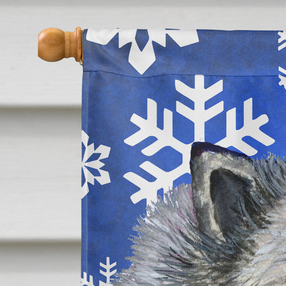 Keeshond Winter Snowflakes Holiday House Flag 28x40 Porch Sleeve Pole Decorative Outside Yard Banner Artwork Wall Hanging, Polyester