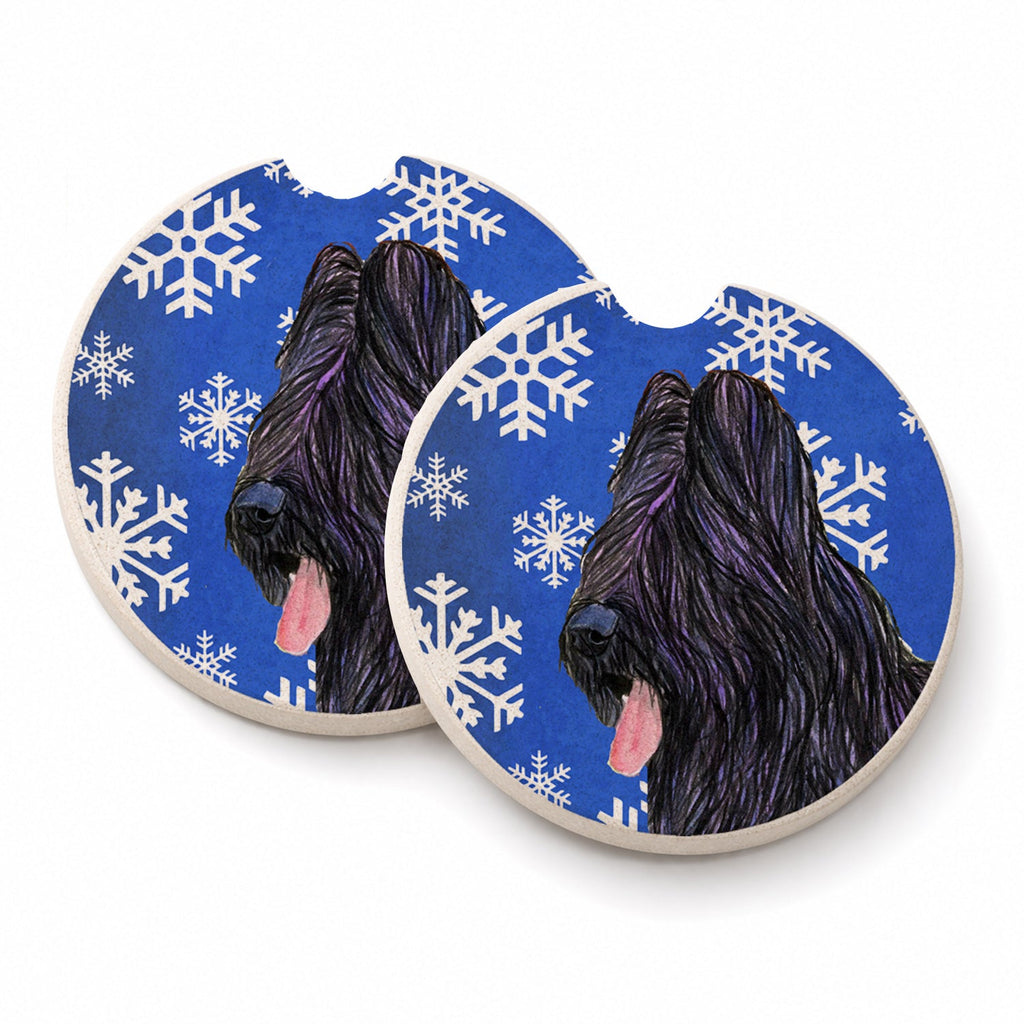 Briard Winter Snowflakes Holiday Set of 2 Cup Holder Car Coasters Absorbent Round Sandstone Coasters Gifts for Men or Women, 2.5, Multicolor