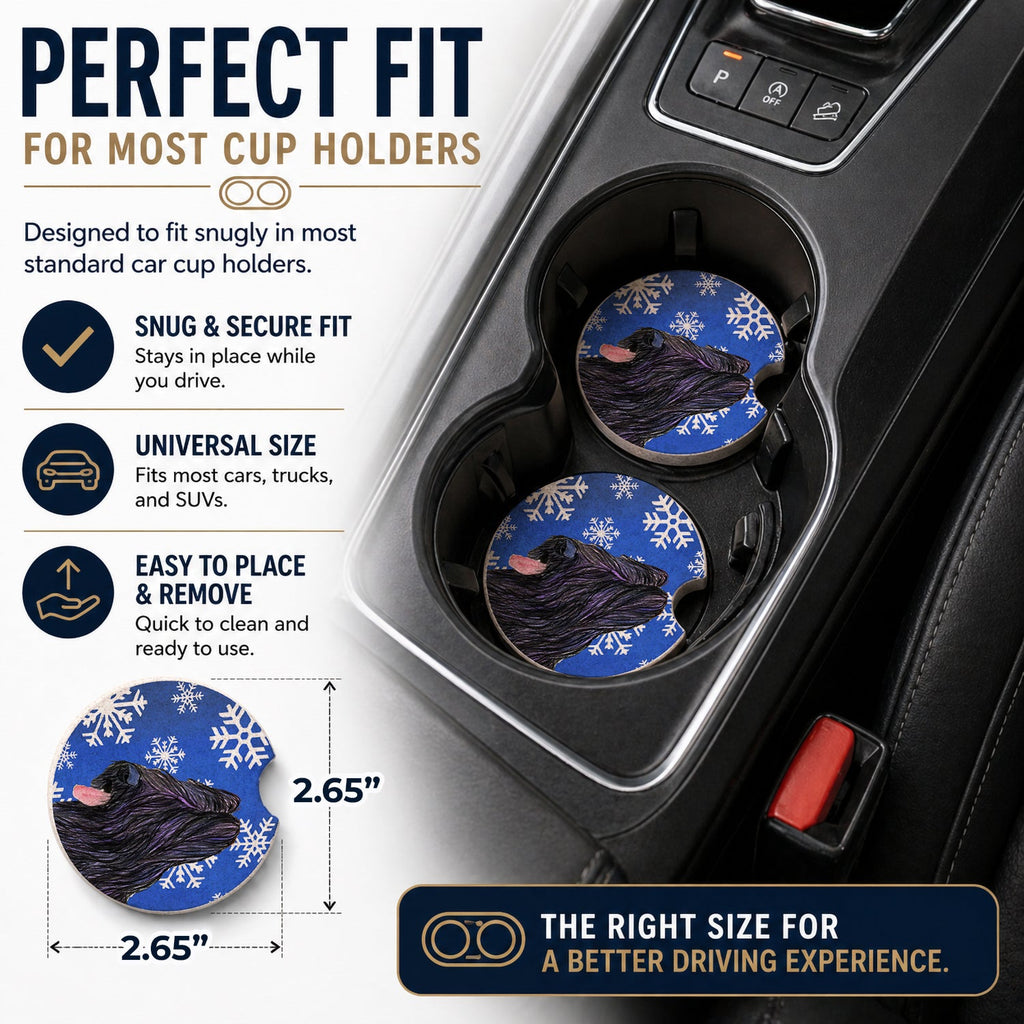 Briard Winter Snowflakes Holiday Set of 2 Cup Holder Car Coasters Absorbent Round Sandstone Coasters Gifts for Men or Women, 2.5, Multicolor
