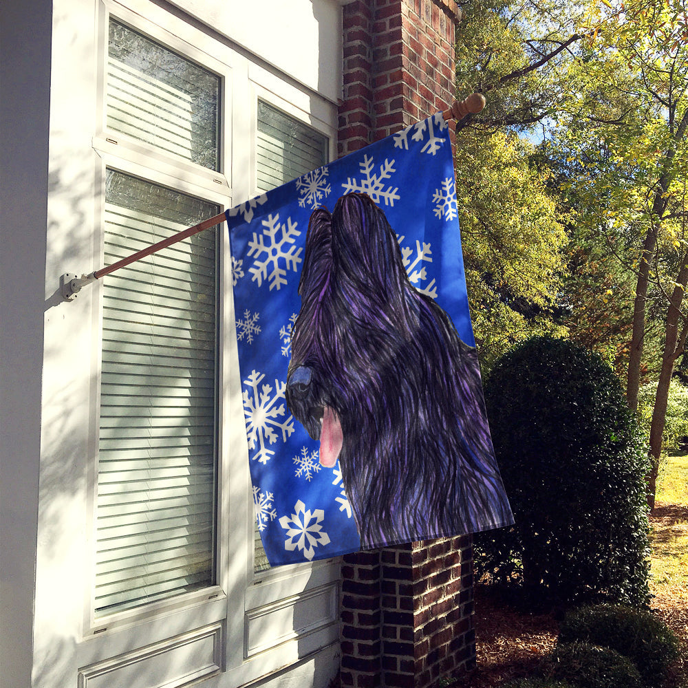 Briard Winter Snowflakes Holiday House Flag 28x40 Porch Sleeve Pole Decorative Outside Yard Banner Artwork Wall Hanging, Polyester