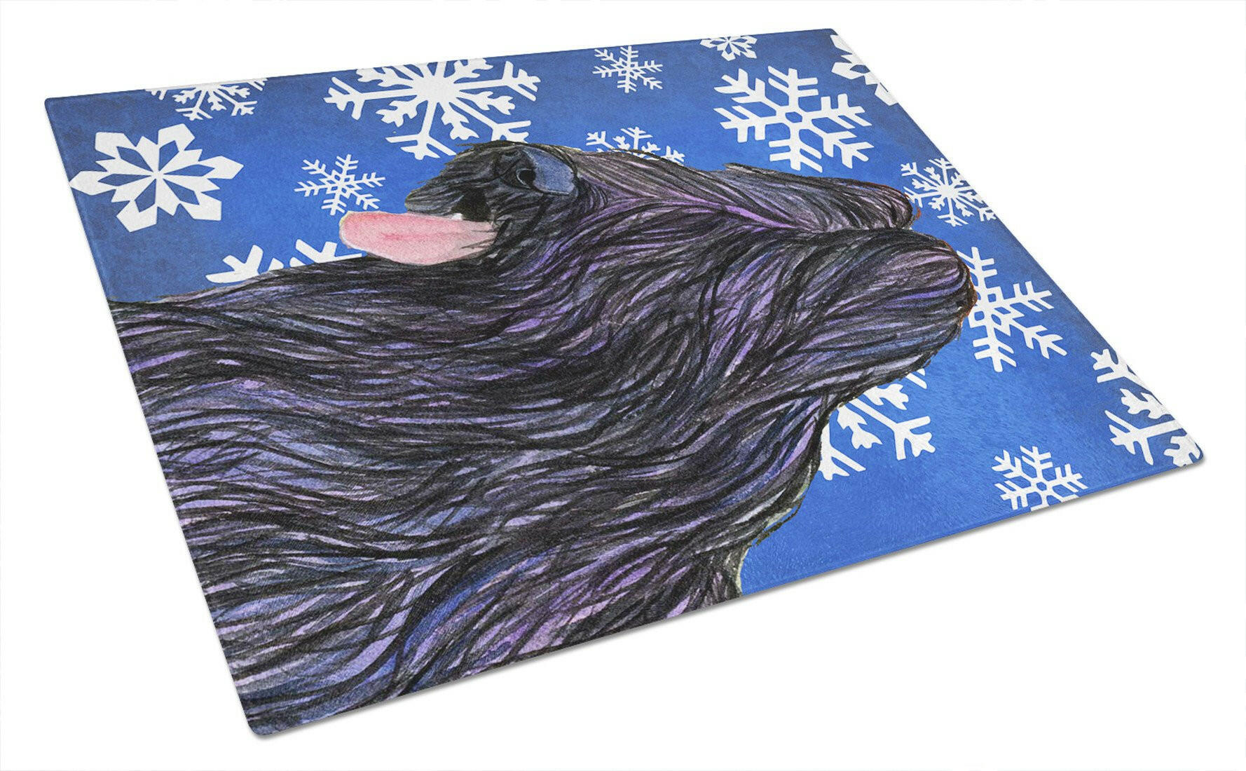 Briard Winter Snowflakes Holiday Cutting Board Tempered Glass Kitchen Cutting Surface, Heat Resistant Chopping, Non-Slip Feet, Food Prep & Serving