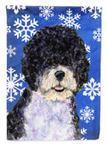 Portuguese Water Dog Winter Snowflakes Holiday House Flag 28x40 Porch Sleeve Pole Decorative Outside Yard Banner Artwork Wall Hanging, Polyester