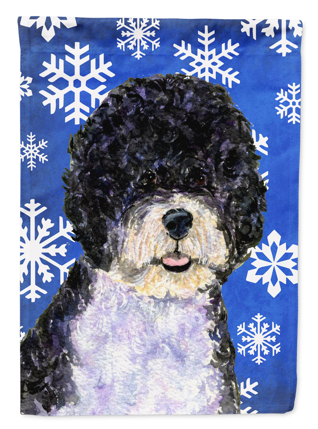 Portuguese Water Dog Winter Snowflakes Holiday House Flag 28x40 Porch Sleeve Pole Decorative Outside Yard Banner Artwork Wall Hanging, Polyester