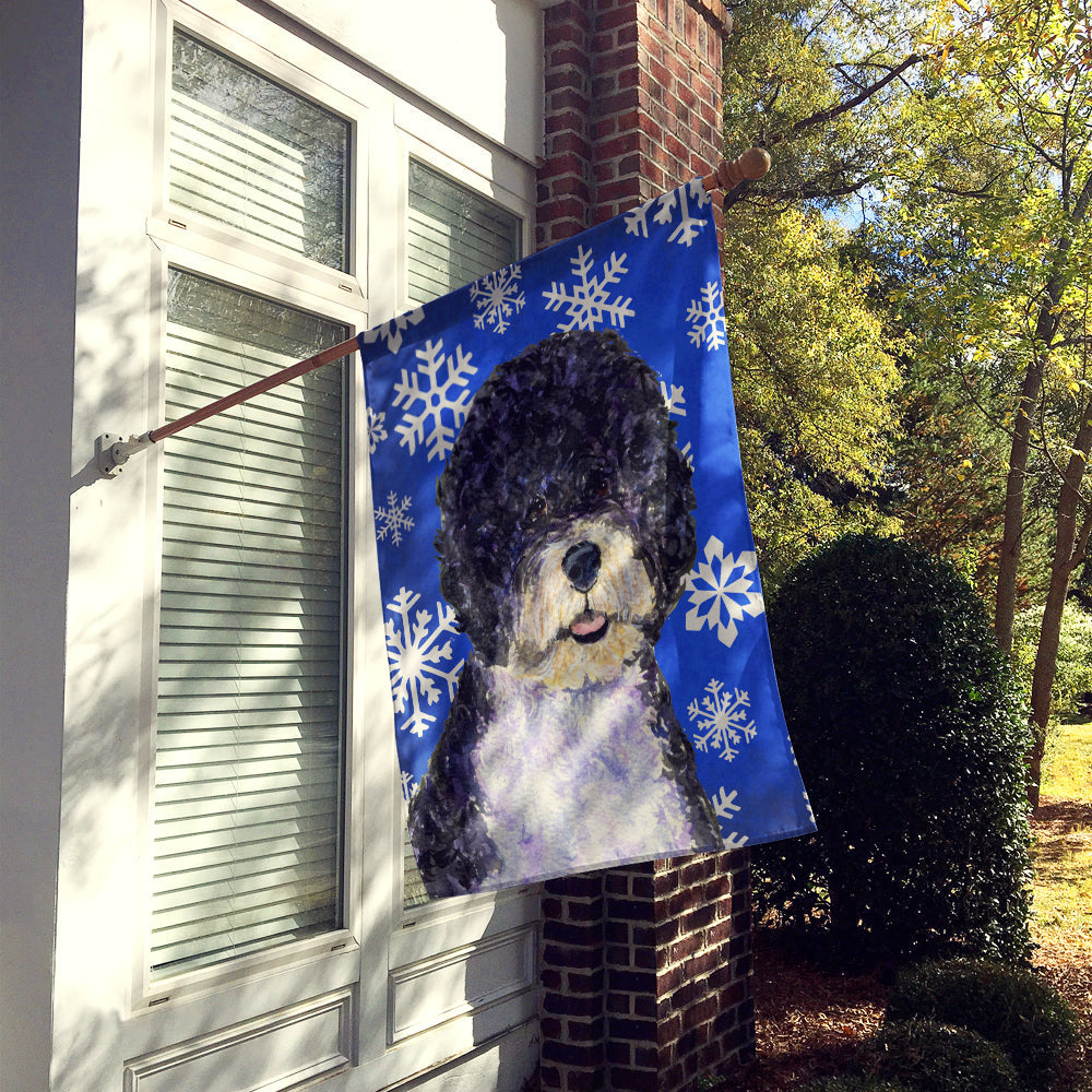 Portuguese Water Dog Winter Snowflakes Holiday House Flag 28x40 Porch Sleeve Pole Decorative Outside Yard Banner Artwork Wall Hanging, Polyester