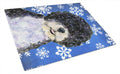 Portuguese Water Dog Winter Snowflakes Holiday Cutting Board Tempered Glass Kitchen Cutting Surface, Heat Resistant Chopping, Non-Slip Feet, Food Prep & Serving