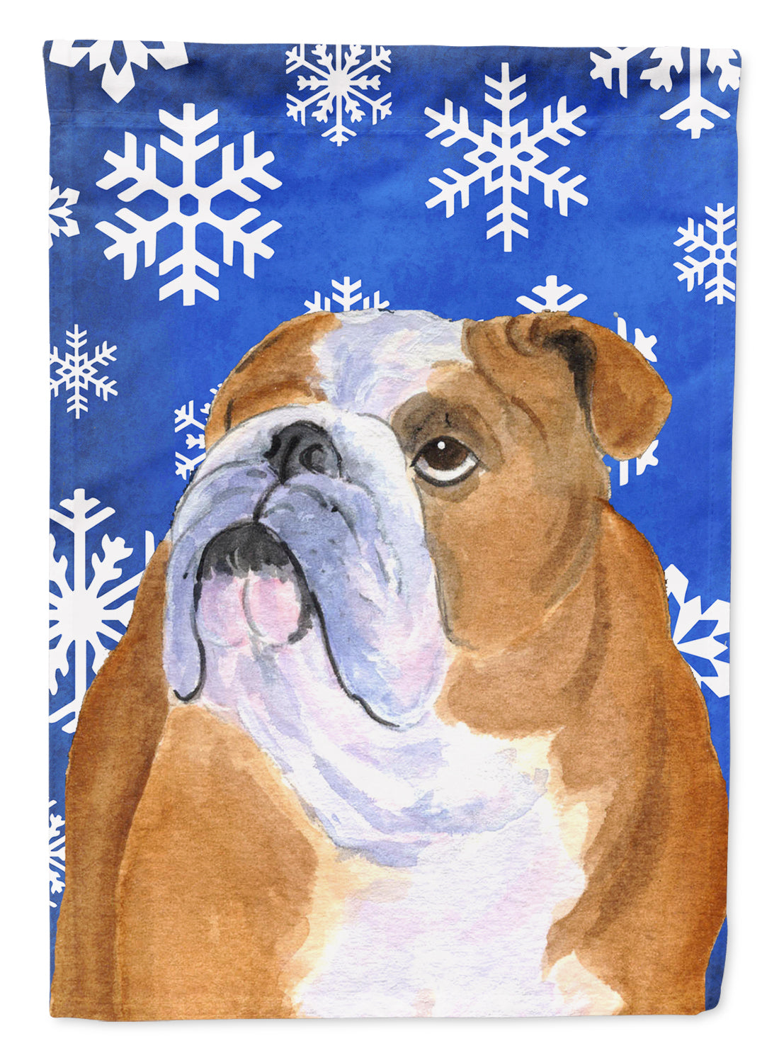 Bulldog English Winter Snowflakes Holiday House Flag 28x40 Porch Sleeve Pole Decorative Outside Yard Banner Artwork Wall Hanging, Polyester