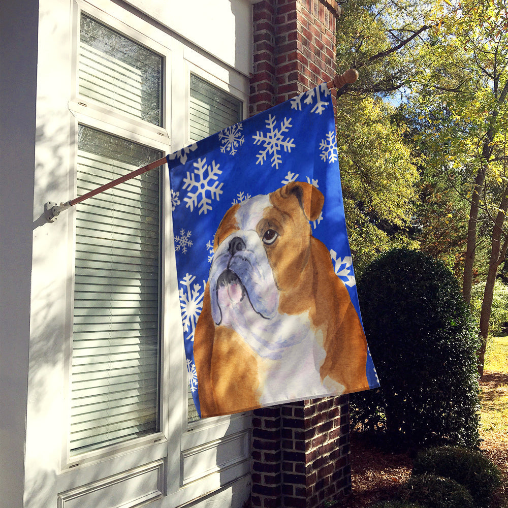 Bulldog English Winter Snowflakes Holiday House Flag 28x40 Porch Sleeve Pole Decorative Outside Yard Banner Artwork Wall Hanging, Polyester