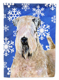 Wheaten Terrier Soft Coated Winter Snowflakes Holiday House Flag 28x40 Porch Sleeve Pole Decorative Outside Yard Banner Artwork Wall Hanging, Polyester