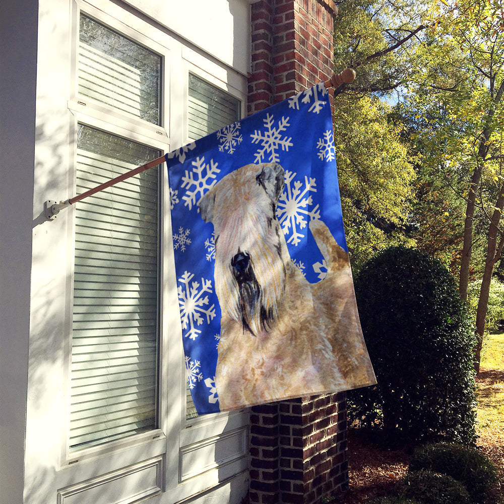 Wheaten Terrier Soft Coated Winter Snowflakes Holiday House Flag 28x40 Porch Sleeve Pole Decorative Outside Yard Banner Artwork Wall Hanging, Polyester